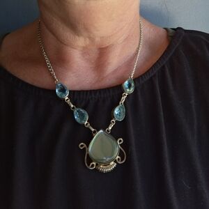 New Faceted Blue Topaz 925 Silver Necklace.